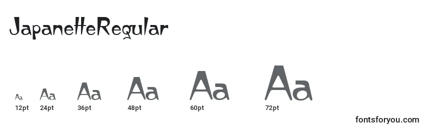 Размеры шрифта JapanetteRegular