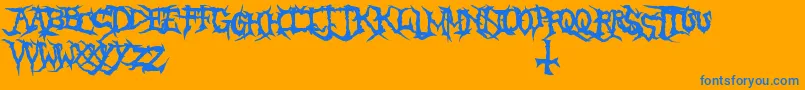 BrutalTooth-Schriftart – Blaue Schriften auf orangefarbenem Hintergrund