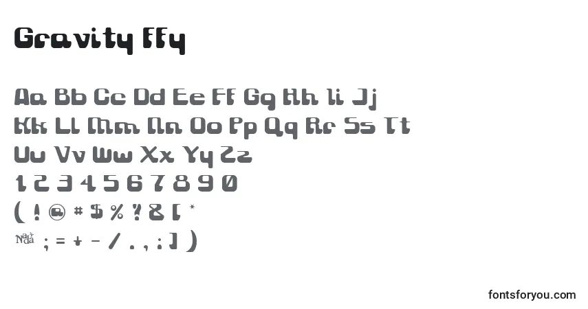 A fonte Gravity ffy – alfabeto, números, caracteres especiais
