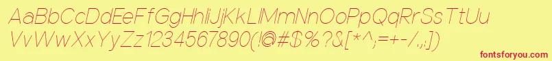 Fonte NuorderThinitalic – fontes vermelhas em um fundo amarelo