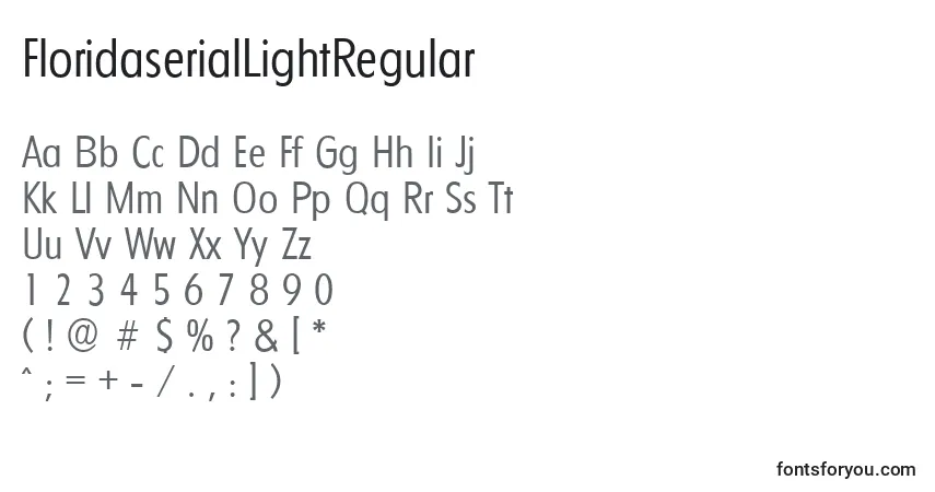 A fonte FloridaserialLightRegular – alfabeto, números, caracteres especiais
