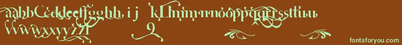 フォントCafeLounge19Trial – 緑色の文字が茶色の背景にあります。