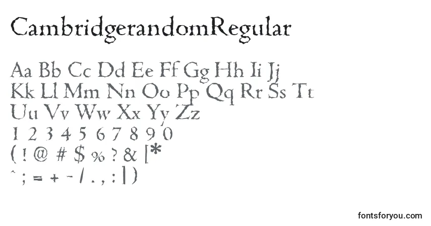 A fonte CambridgerandomRegular – alfabeto, números, caracteres especiais