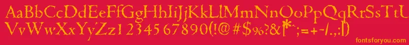 CambridgerandomRegular-Schriftart – Orangefarbene Schriften auf rotem Hintergrund