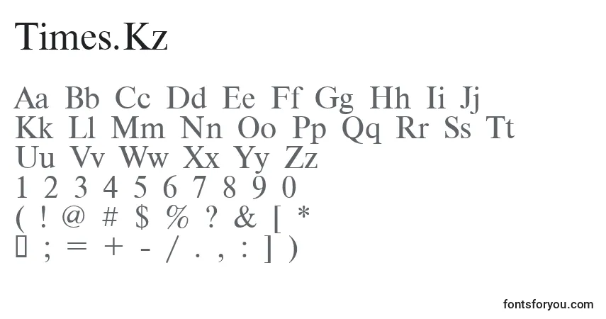 A fonte Times.Kz – alfabeto, números, caracteres especiais
