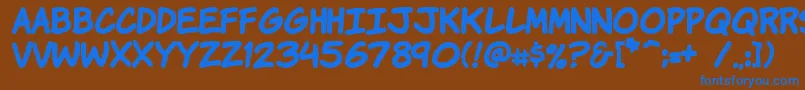 Weitere Informationen zur Komikahb-Schriftart Komikahb-Schriftart – Blaue Schriften auf braunem Hintergrund