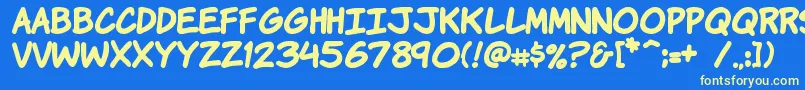 Komikahb-Schriftart – Gelbe Schriften auf blauem Hintergrund