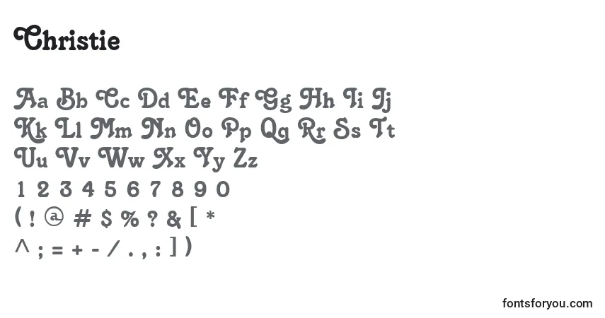 A fonte Christie – alfabeto, números, caracteres especiais