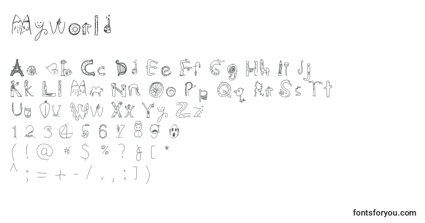 Czcionka Myworld – alfabet, cyfry, specjalne znaki