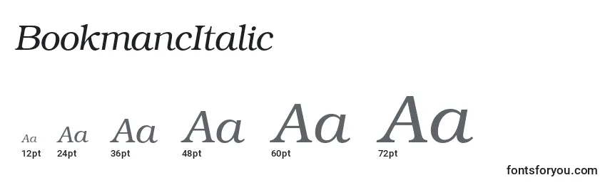 Размеры шрифта BookmancItalic