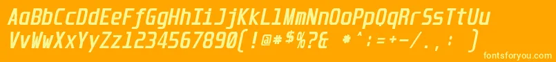 UnispaceBoldItalic-Schriftart – Gelbe Schriften auf orangefarbenem Hintergrund