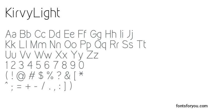 Шрифт KirvyLight – алфавит, цифры, специальные символы