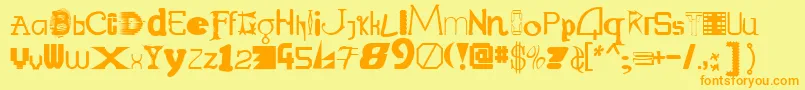 Saiba mais sobre a fonte Labmix Fonte Labmix – fontes laranjas em um fundo amarelo