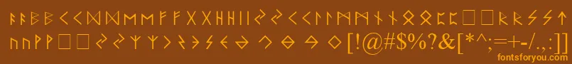 ElderFuthark-Schriftart – Orangefarbene Schriften auf braunem Hintergrund