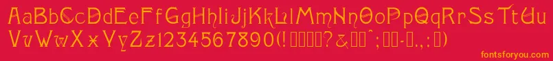 Monopol-Schriftart – Orangefarbene Schriften auf rotem Hintergrund