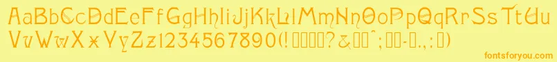 フォントMonopol – オレンジの文字が黄色の背景にあります。