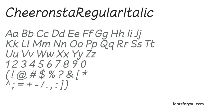 Schriftart CheeronstaRegularItalic – Alphabet, Zahlen, spezielle Symbole
