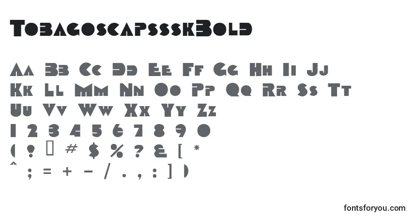 Шрифт TobagoscapssskBold – алфавит, цифры, специальные символы