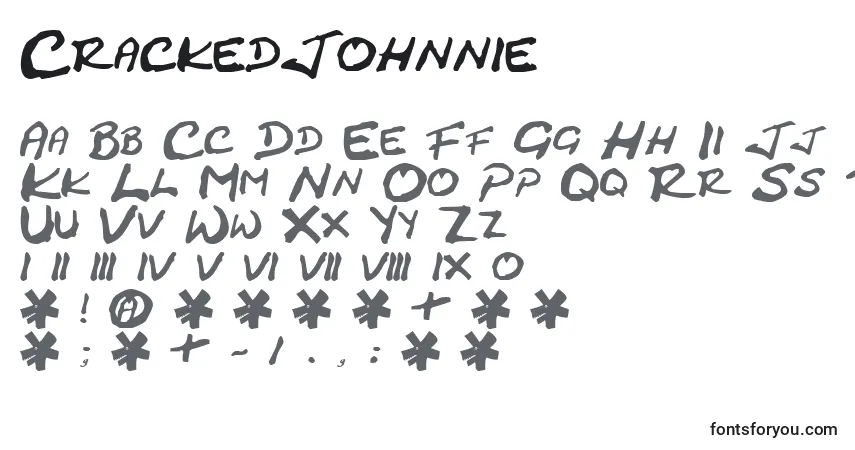 CrackedJohnnie-fontti – aakkoset, numerot, erikoismerkit