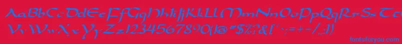 DarwyckeRegular-Schriftart – Blaue Schriften auf rotem Hintergrund