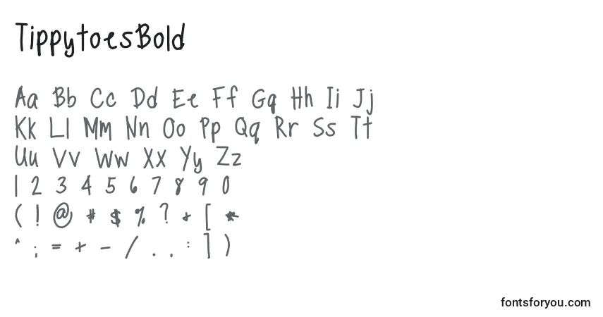 Czcionka TippytoesBold – alfabet, cyfry, specjalne znaki