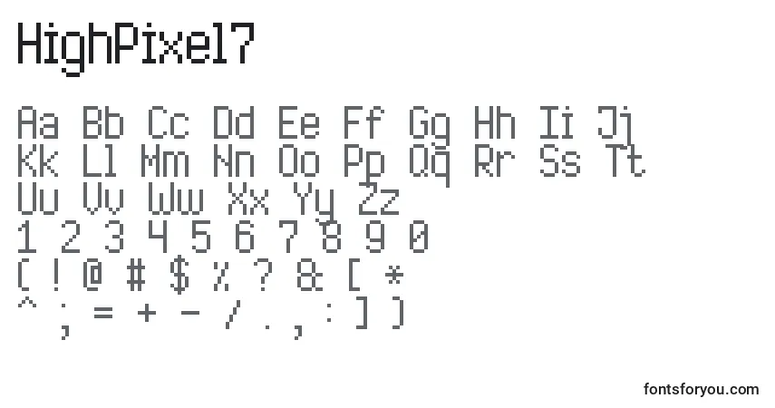 A fonte HighPixel7 – alfabeto, números, caracteres especiais