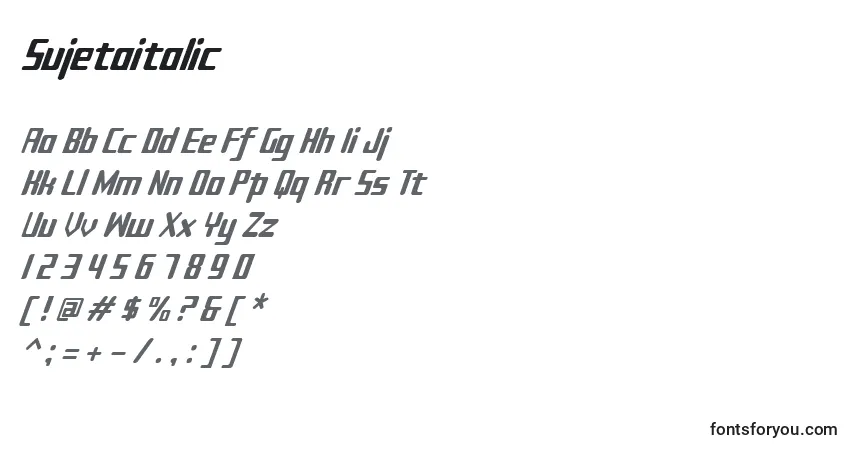 A fonte Sujetaitalic – alfabeto, números, caracteres especiais