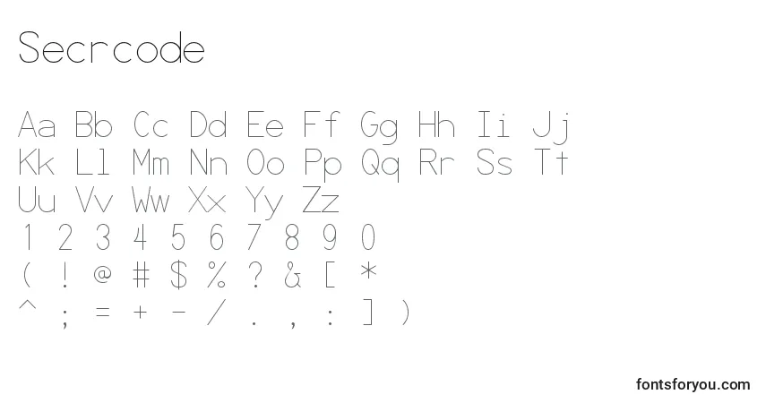 Secrcode-fontti – aakkoset, numerot, erikoismerkit