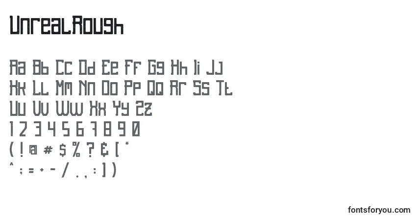 A fonte UnrealRough – alfabeto, números, caracteres especiais