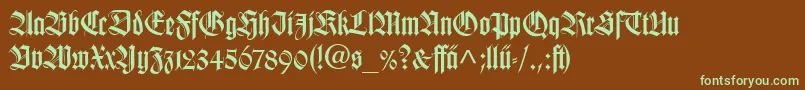 フォントTudorSsi – 緑色の文字が茶色の背景にあります。