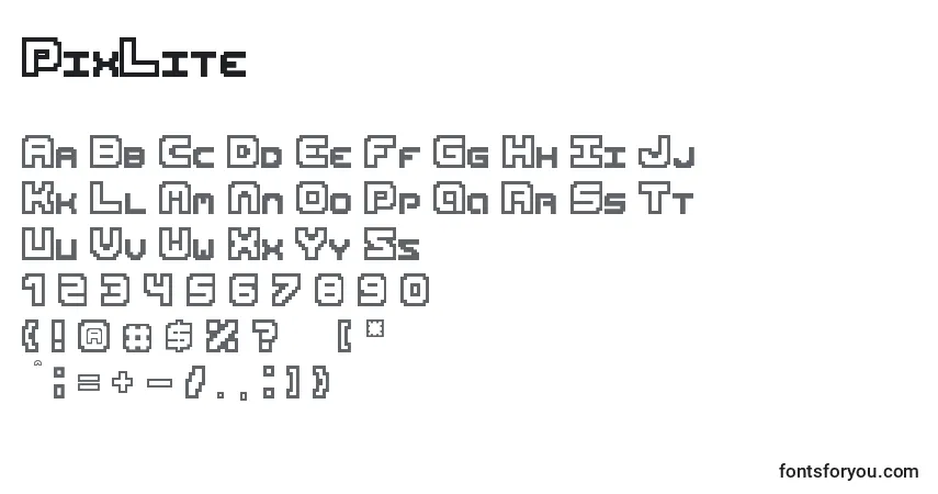 A fonte PixLite – alfabeto, números, caracteres especiais