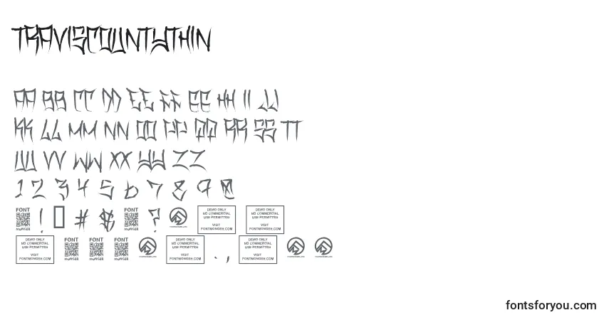 Czcionka TraviscountyThin (95113) – alfabet, cyfry, specjalne znaki