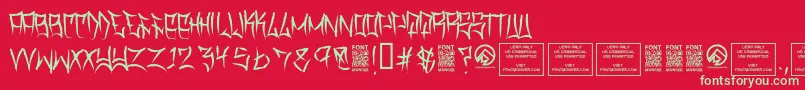 フォントTraviscountyThin – 赤い背景に緑の文字