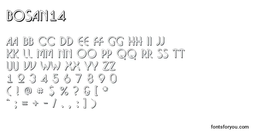 Czcionka Bosan14 – alfabet, cyfry, specjalne znaki