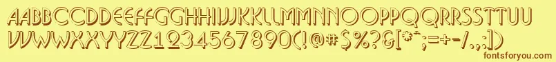 フォントBosan14 – 茶色の文字が黄色の背景にあります。