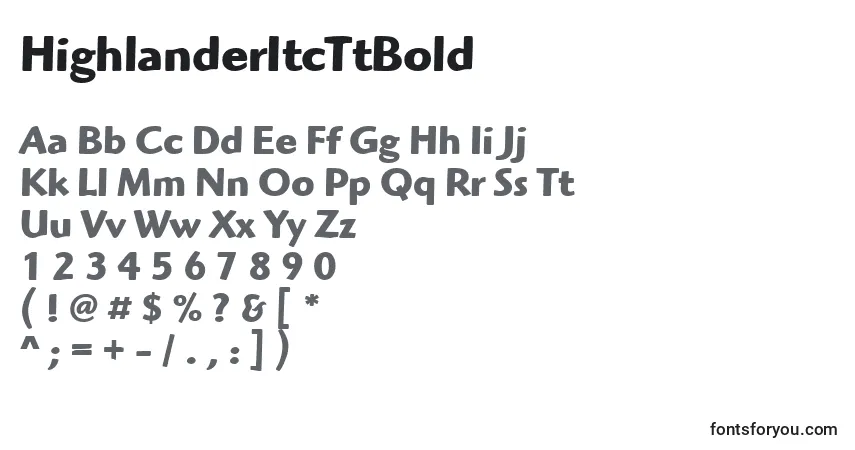 Шрифт HighlanderItcTtBold – алфавит, цифры, специальные символы