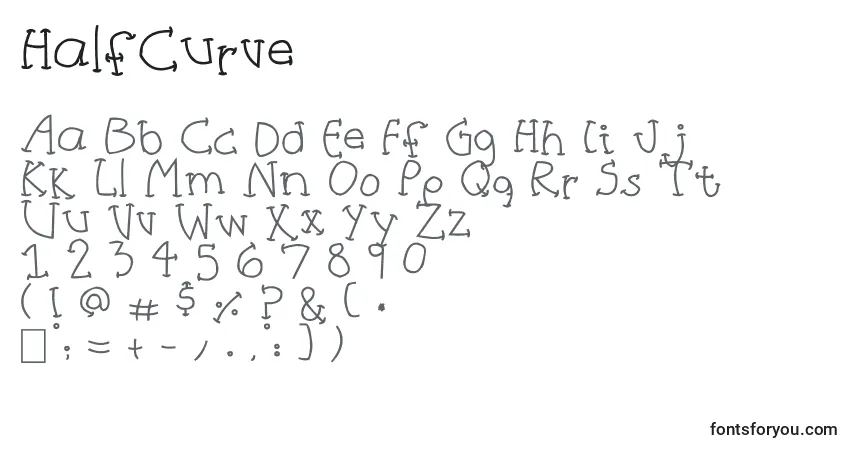 Czcionka HalfCurve – alfabet, cyfry, specjalne znaki