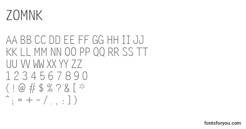 Шрифт Zomnk – алфавит, цифры, специальные символы