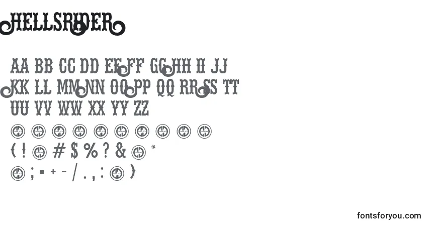 Schriftart Hellsrider – Alphabet, Zahlen, spezielle Symbole