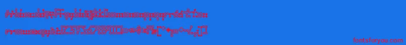 Wednesda-Schriftart – Rote Schriften auf blauem Hintergrund