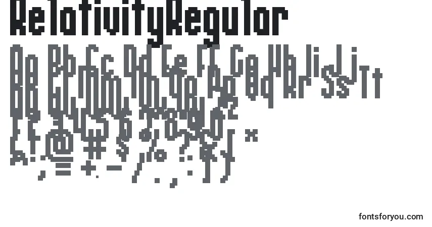 Schriftart RelativityRegular – Alphabet, Zahlen, spezielle Symbole