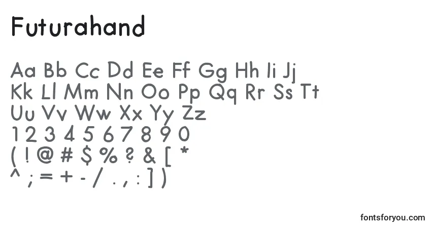 Schriftart Futurahand – Alphabet, Zahlen, spezielle Symbole