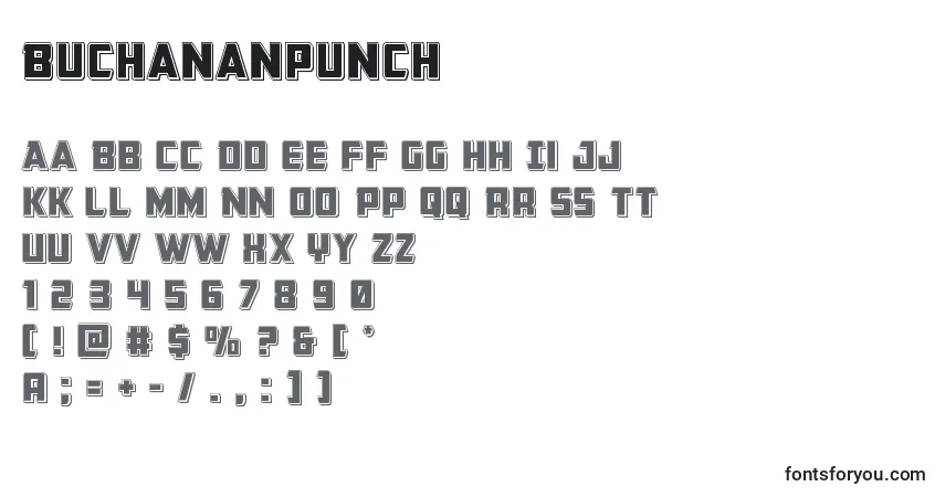 Czcionka Buchananpunch – alfabet, cyfry, specjalne znaki