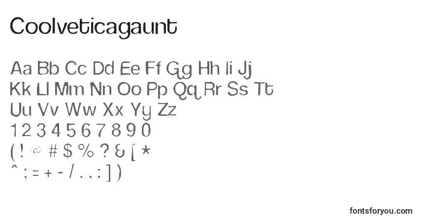 Schriftart Coolveticagaunt – Alphabet, Zahlen, spezielle Symbole