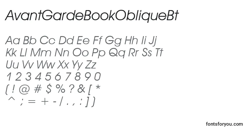 Шрифт AvantGardeBookObliqueBt – алфавит, цифры, специальные символы
