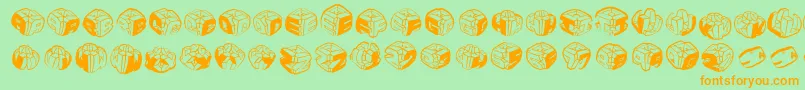 フォントSculpturesmkrl – オレンジの文字が緑の背景にあります。