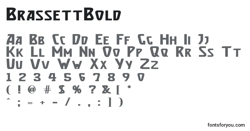 A fonte BrassettBold – alfabeto, números, caracteres especiais