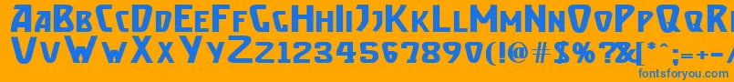 BrassettBold-Schriftart – Blaue Schriften auf orangefarbenem Hintergrund