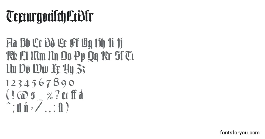 A fonte TexturgotischLtDfr – alfabeto, números, caracteres especiais