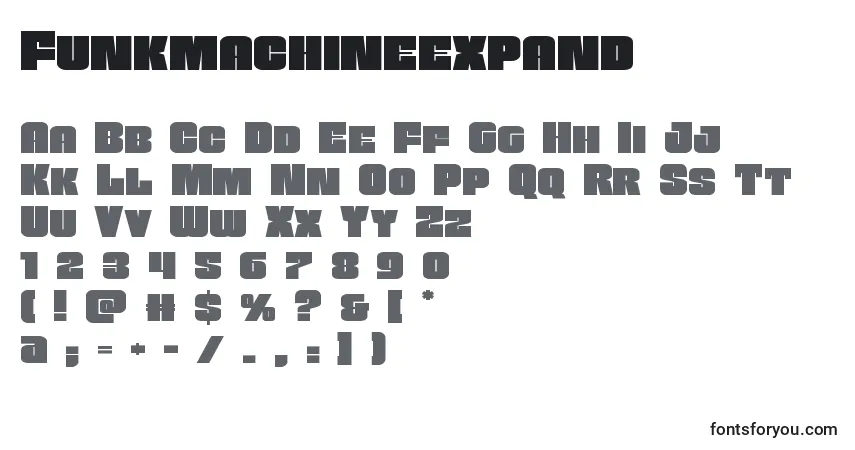 Czcionka Funkmachineexpand – alfabet, cyfry, specjalne znaki